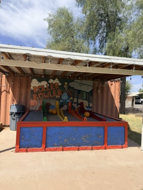 The Roller Bowler game under a covered stand at Vertuccio Farms.